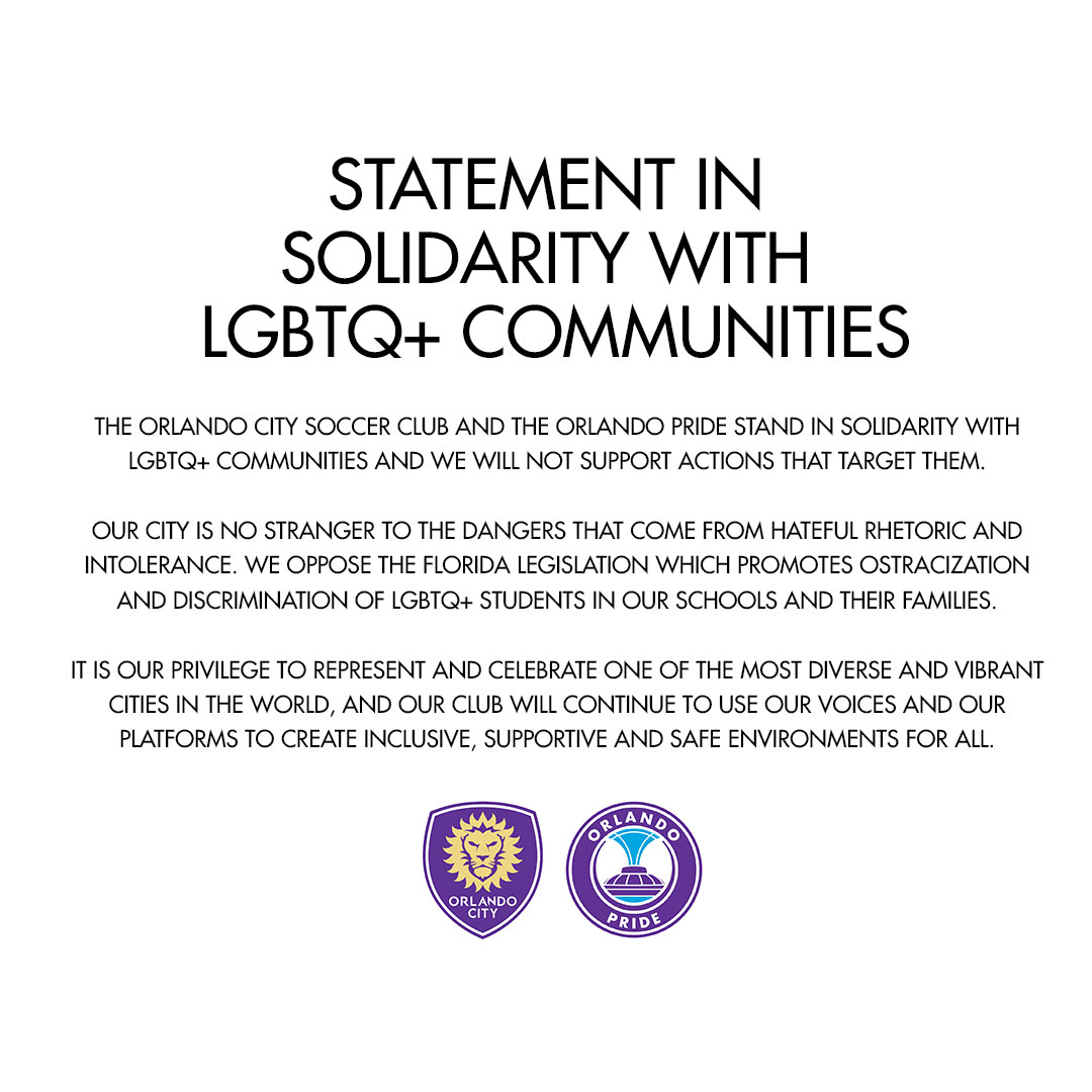 We must use our voices to stand up against intolerance. Orlando Pride &amp; <a href="/OrlandoCitySC/">Orlando City SC</a> proudly stand with LGBTQ+ communities and their families.