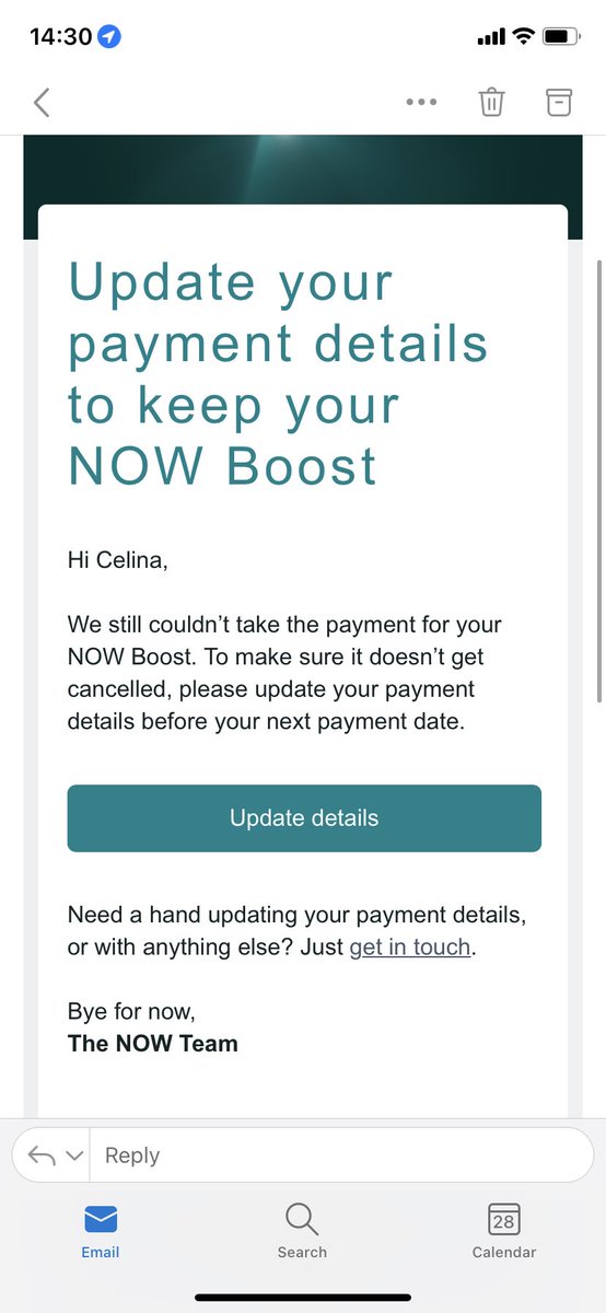 CelinaKs's tweet photo. @NOWHelpTeam hey, I’ve been overcharged once I cancelled my account. Could I please have a discount for the past month? I’ve also disconnected my card so you stop trying to charge me - see email from today. I trust this will be sorted promptly. Thanks. https://t.co/hV9CLhKhK8