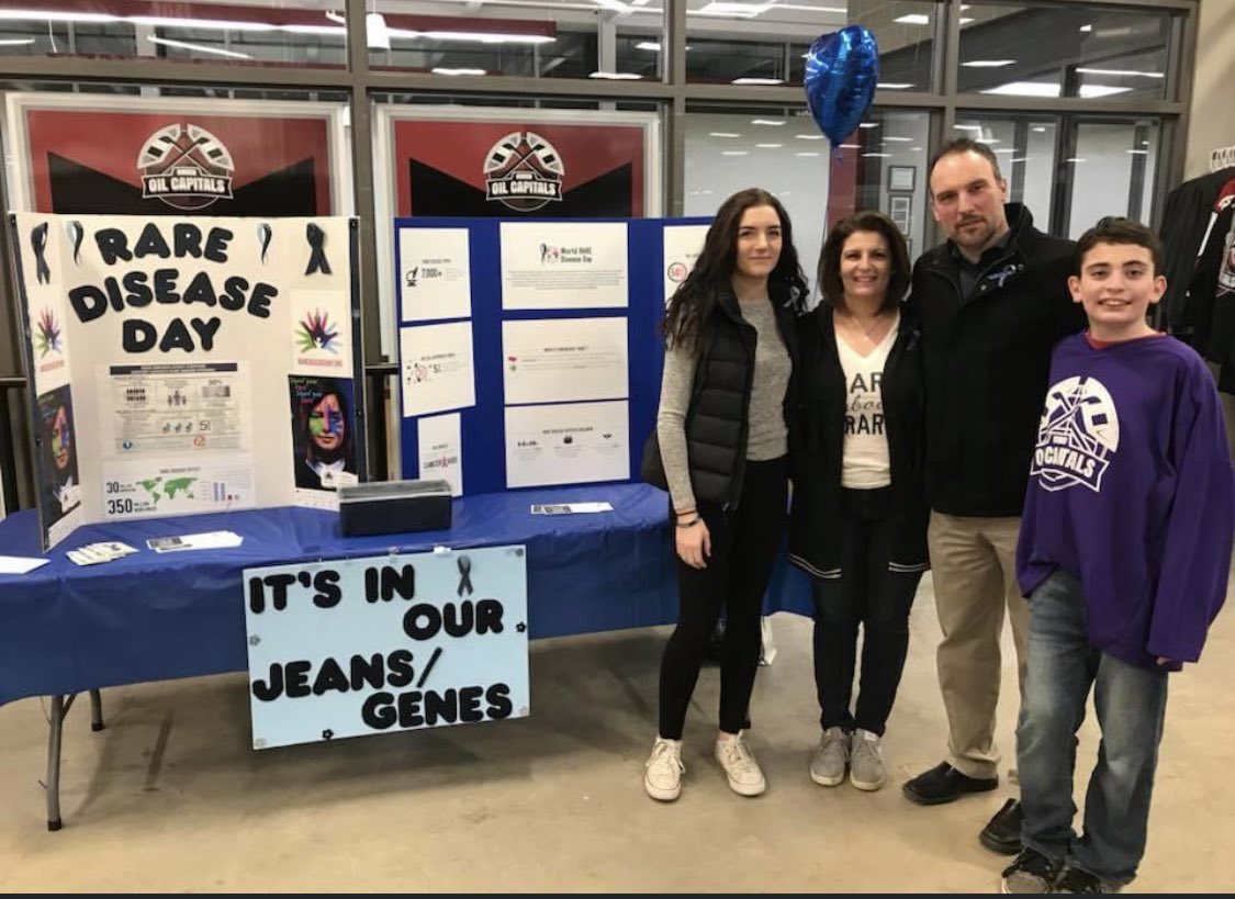 OilCapsHockey's tweet photo. 💙 The Virden Oil Capitals support our friend &amp; fan, Cade Scharff, on Rare Disease Day &amp; everyday!💙 https://t.co/FrLzr4btYK