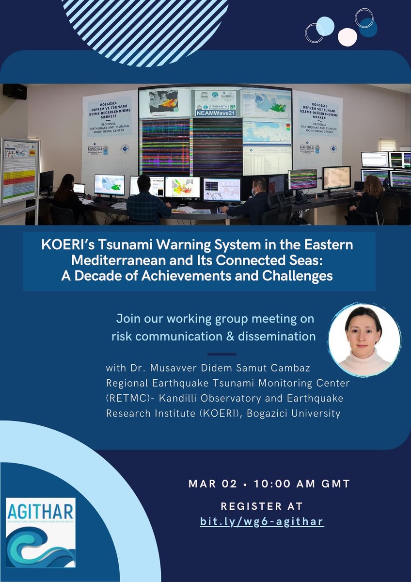 AGITHAR (@agithar1) on Twitter photo Join our Dissemination WG this Wednesday at 10:00 AM (GMT) for a discussion with Dr Cambaz on KOERI's tsunami warning system. You can register here: bit.ly/wg6-agithar
#tsunamihazard <a href="/Geophs/">Musavver Didem Cambaz</a> Join our Dissemination WG this Wednesday at 10:00 AM (GMT) for a discussion with Dr Cambaz on KOERI's tsunami warning system. You can register here: bit.ly/wg6-agithar
#tsunamihazard <a href="/Geophs/">Musavver Didem Cambaz</a>