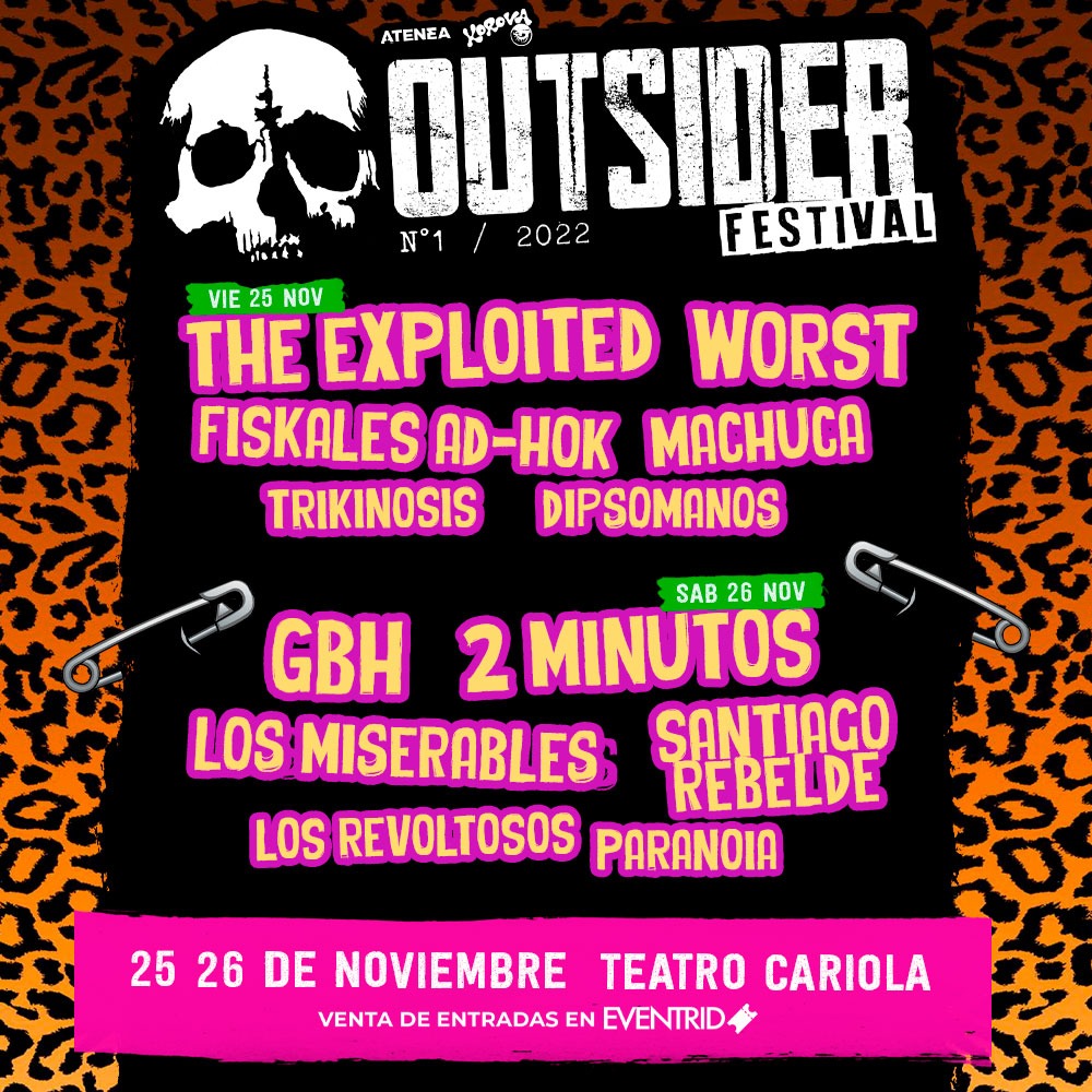 rockaxisoficial's tweet photo. GBH y The Exploited encabezarán el #OutsiderFestival. 

Las dos jornadas de punk rock serán el próximo 25 y 26 de noviembre en el Teatro Cariola.

Más detalles aquí https://t.co/KSJeeOcpxe https://t.co/I6F176TOfq
