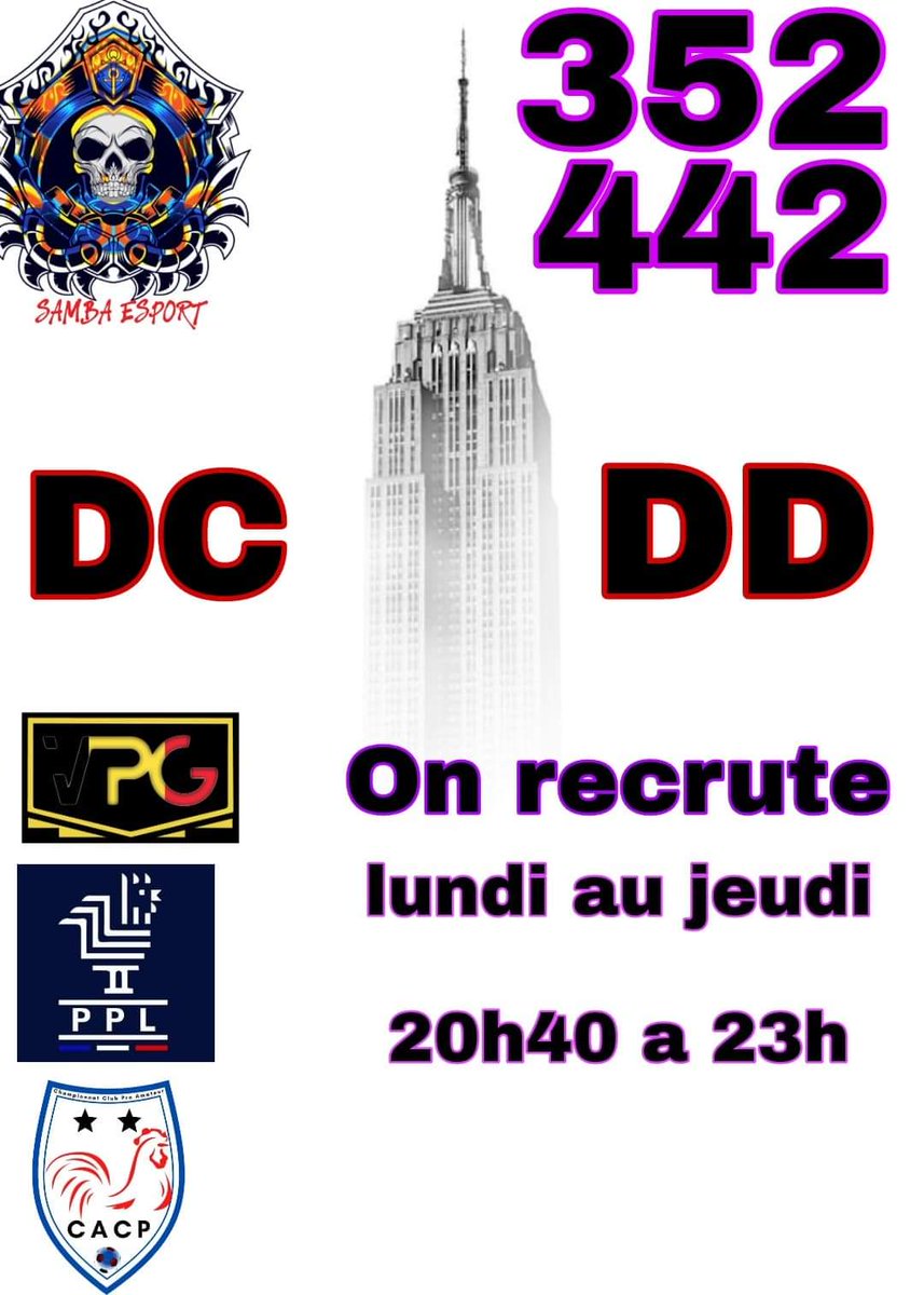 <a href="/SambaEsport/">S A M B A</a> recrute a certains postes test dès ce soir me contacter si  interressé .