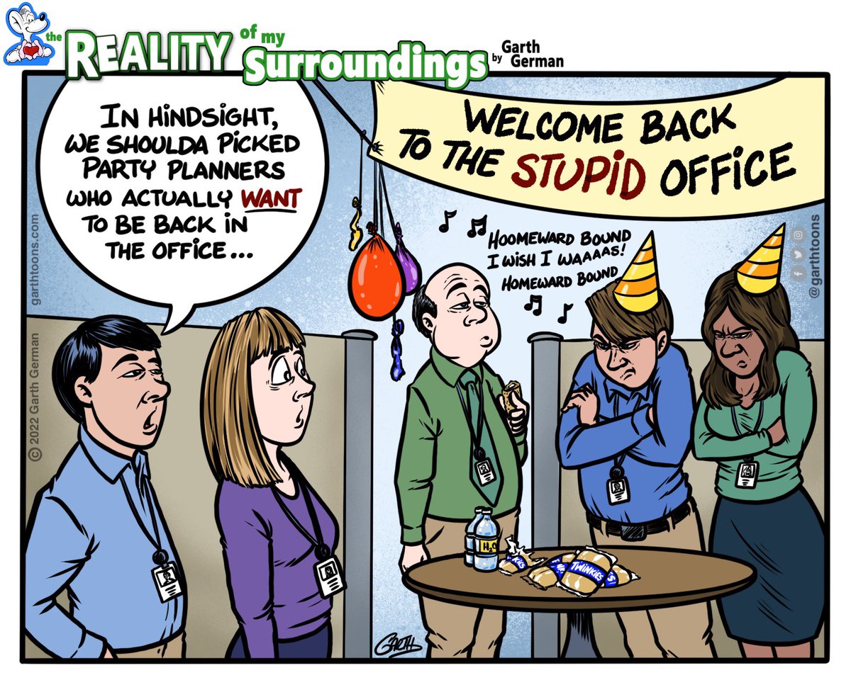 garthtoons's tweet photo. More companies are trying to coax workers back to the office, but many are not looking forward to it. Who here has gone back to the office?
Follow for more cartoons!
#backtotheoffice #returntotheoffice #office #officejokes #returntoworkplace #work #comics #webcomic #webcomics https://t.co/96ky8LUerq