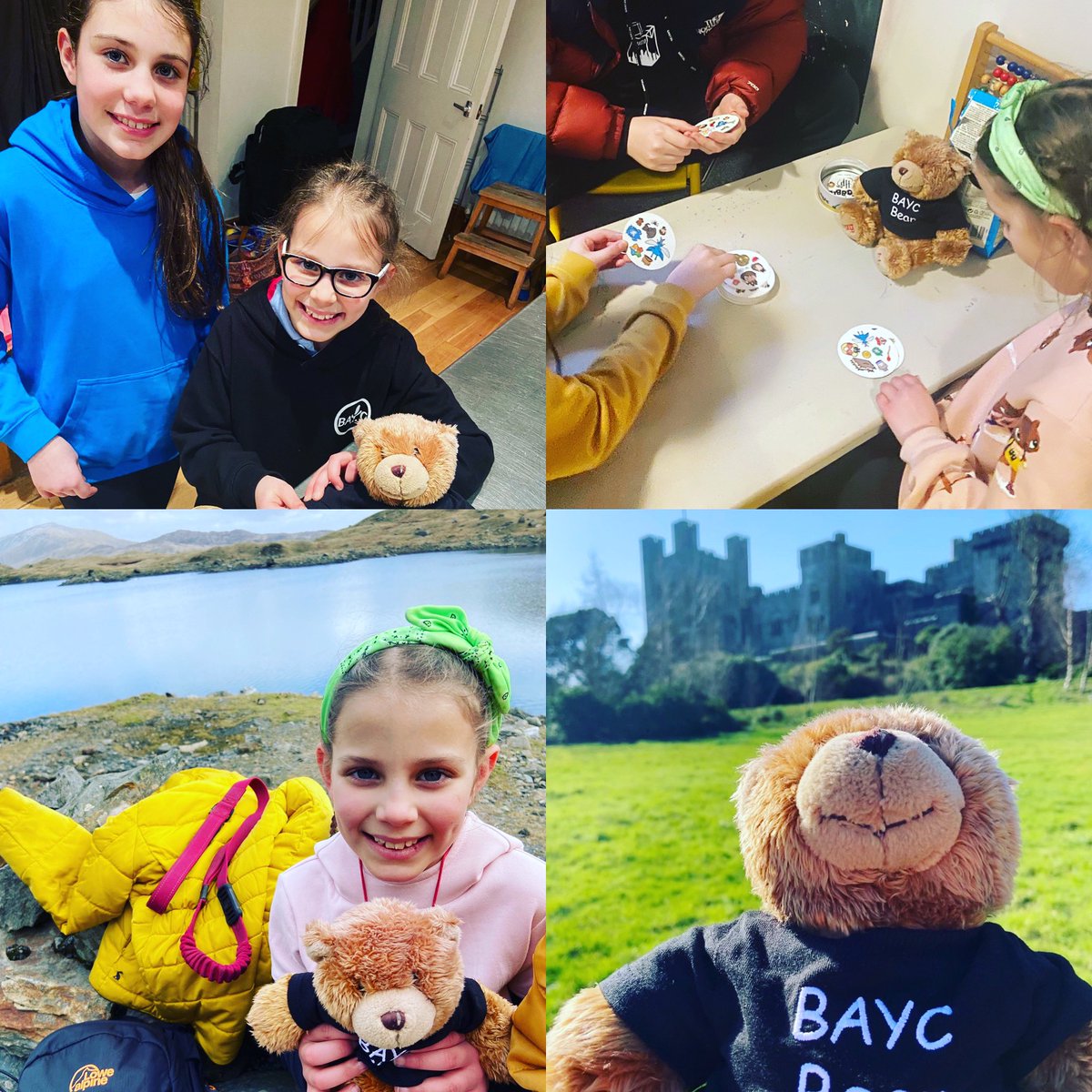 BAYC Junior bear has been with L and C over half term; 2 of our super juniors who always sing their hearts out and work hard in rehearsals, and balance that with being kind and heaps of fun. They had BAYC bear playing dobble, climbing snowdon and visiting a big castle!
