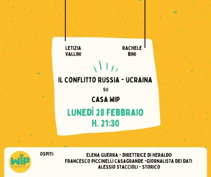 LetiziaVallini's tweet photo. Stasera con @f_picci_journo, @GuerraElena, @Rachel_b9 e Alessoo Staccioli!
Cerca Wip Radio su Facebook e Twitch!

#RussiaUkraine #Ucraina #UkraineRussiaWar https://t.co/5ba1BkPetv