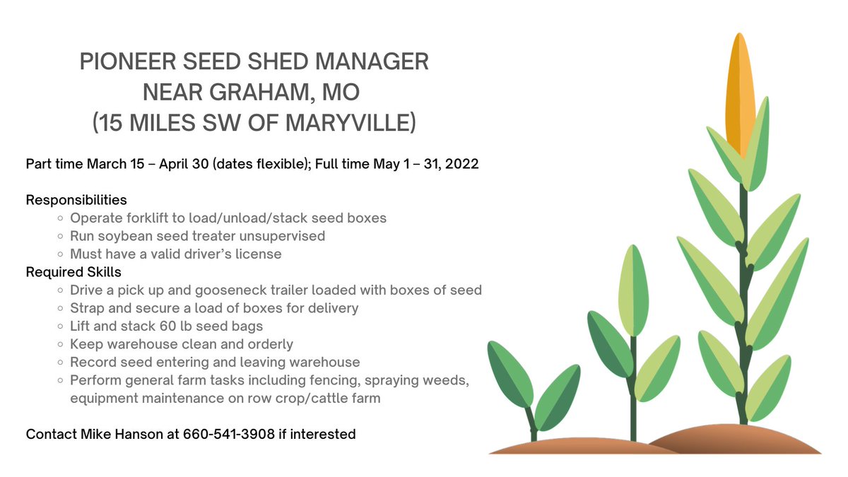 HireABearcat's tweet photo. Looking for a local job in Ag? Check out this position close to Maryville. https://t.co/EKIODZKVID