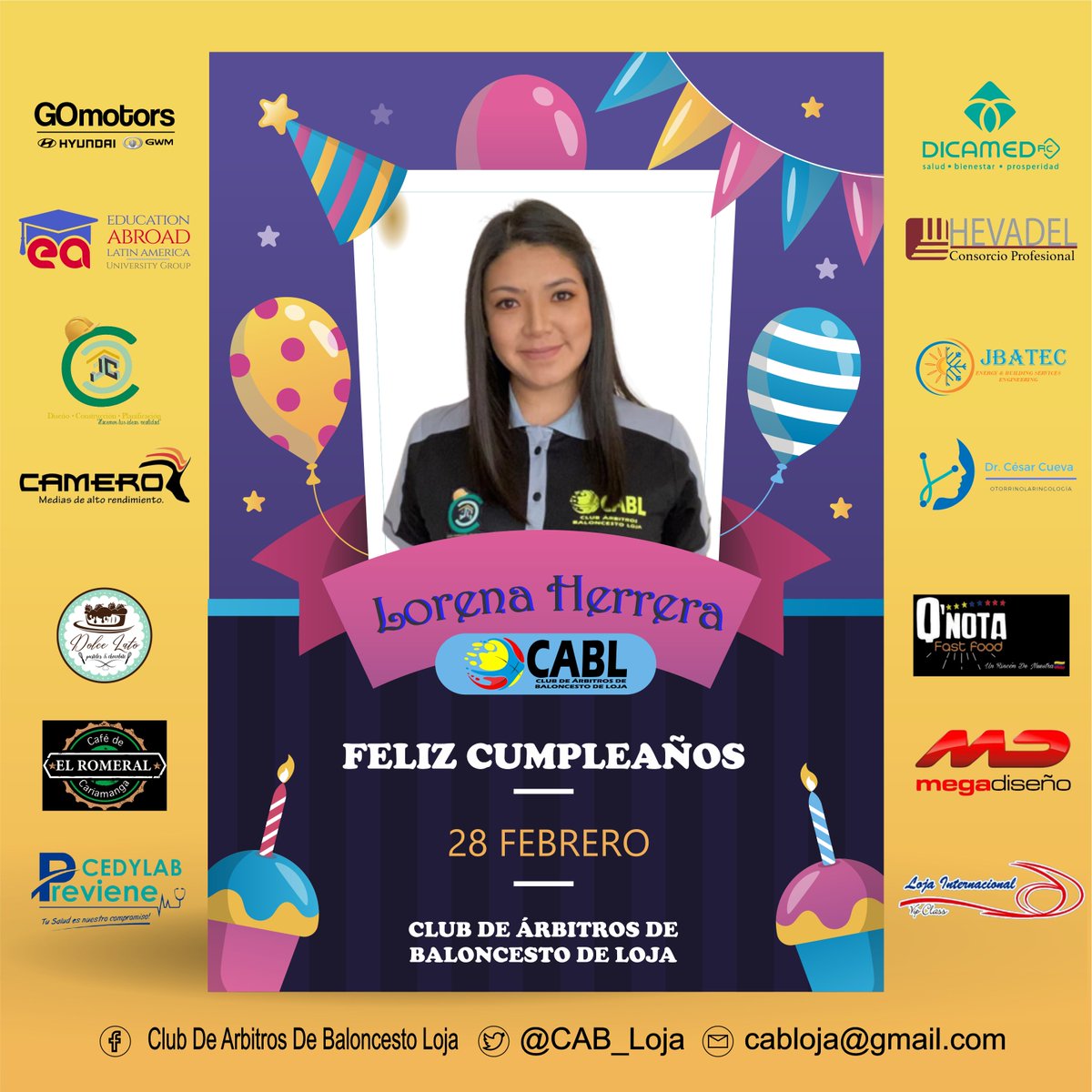 CabLoja's tweet photo. Es obvio que unas palabras nuestras no pueden sustituir un fuerte abrazo, pero si pueden servir para desearte que pases un gran día y que todos tus deseos se hagan realidad. ¡FELICIDADES! https://t.co/FIQWfOOleH