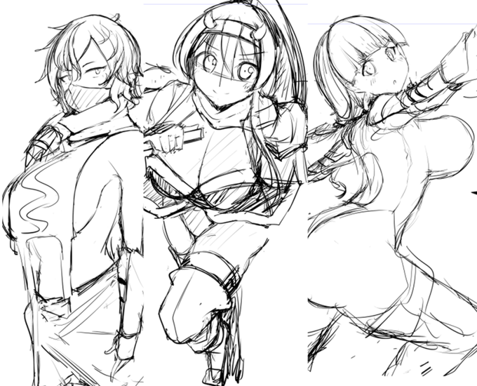 次の催眠エロマンガ用にキャラデザしてた。ニンジャだ! 