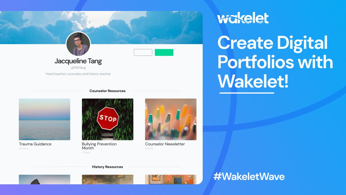 🌠 Top Tip!🌠 

Invite your students to create their portfolios on Wakelet! Everyone in your class can showcase their learning in visual, creative ways!

Read @TxTechChick's blog for inspiration!💙
bit.ly/3HAmznW