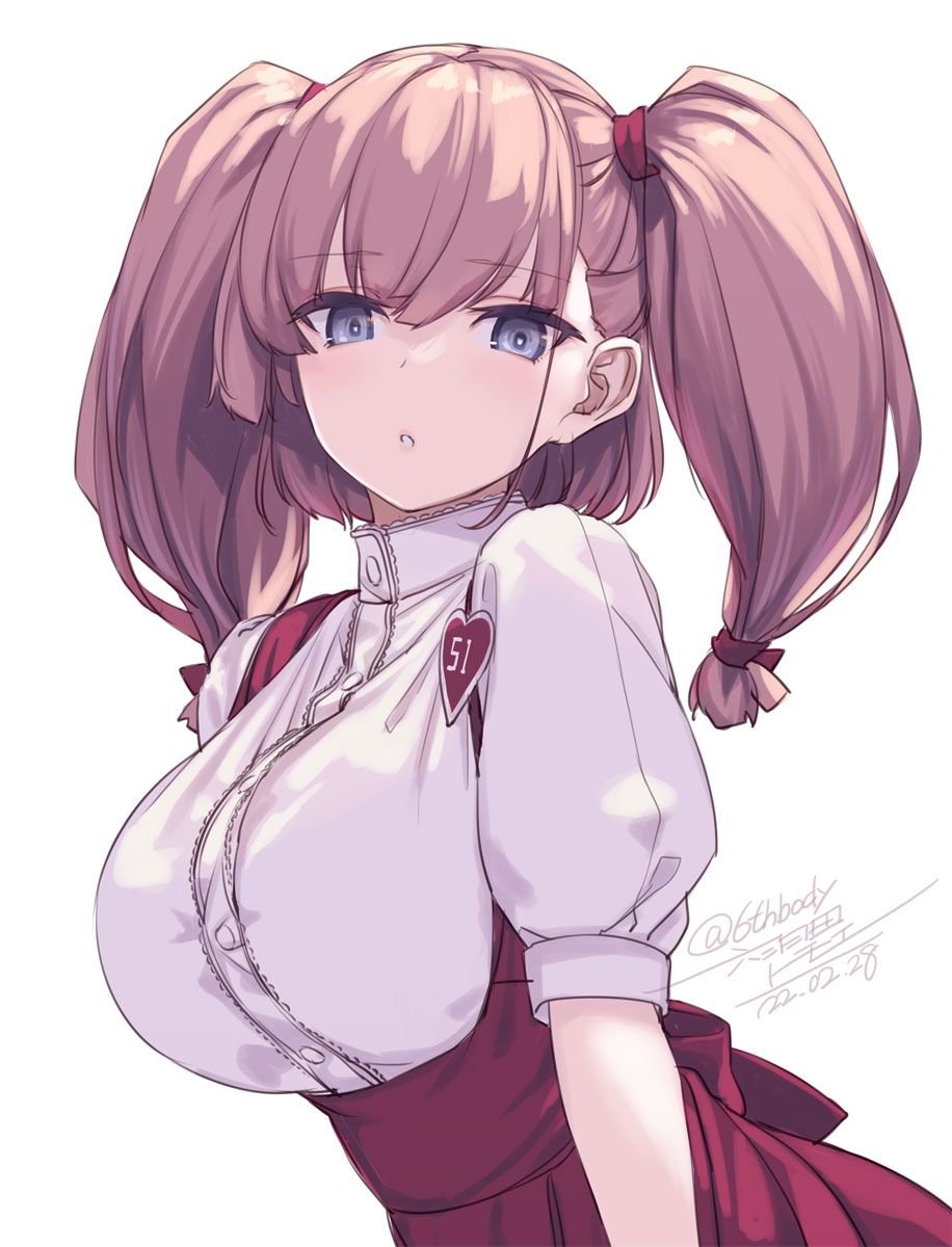 atlanta (kancolle) 1girl solo breasts brown hair two side up long hair grey eyes  illustration images