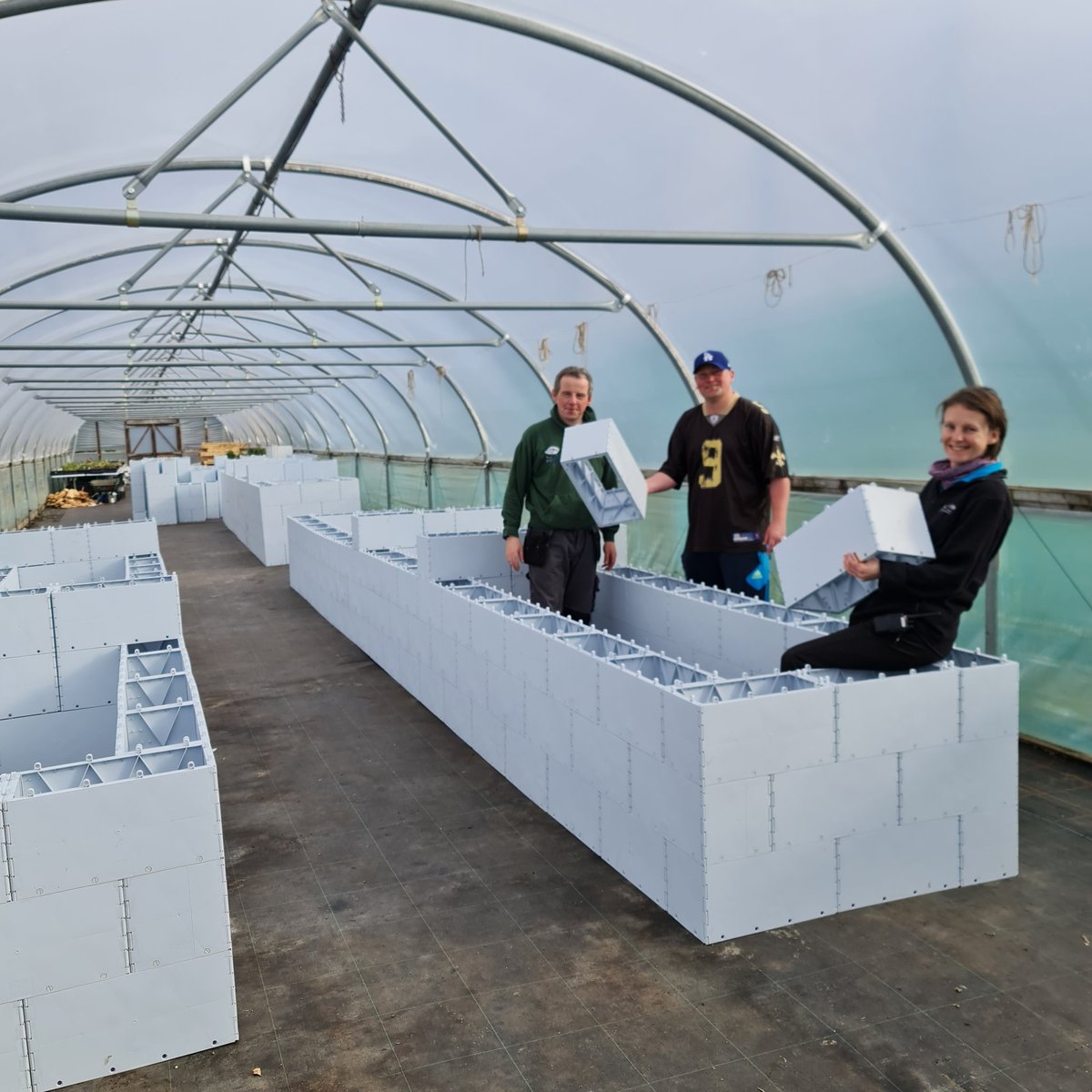 inthebotanics's tweet photo. Rona, Robbie and Alastair working on our new raised beds. We are using a product supplied by QuickBlock that makes an amazingly versatile plastic block from recycled ocean waste.
#garden
#plants
#raisedbeds QuickBlock #quickblocks
#reclaimed #reuse #recycle #oceanwasteplastic https://t.co/XEfSyLKIy0