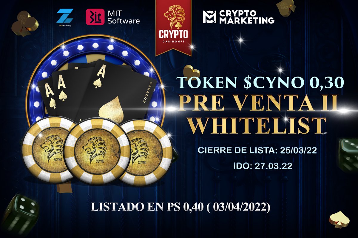 cryptocasino_ok's tweet photo. 🙌 ¡Comunidad! Les recordamos que sigue abierta la Whitelist para la Pre Venta II de nuestro token $CYNO a $0.30, una vez listado en PancakeSwap su valor será $0.40.🙌 

🔗 https://t.co/IVr33ebEnK https://t.co/YvxbCjEN8W