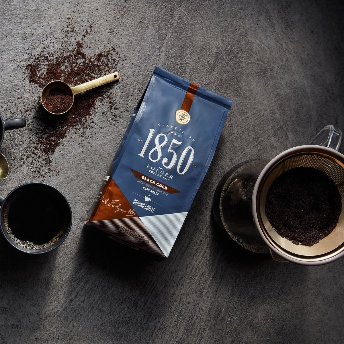 Bring out the smooth & bold flavors of 1850 Black Gold coffee with the pour over brewing method. Learn more ways to brew: spr.ly/6014Kk3kn