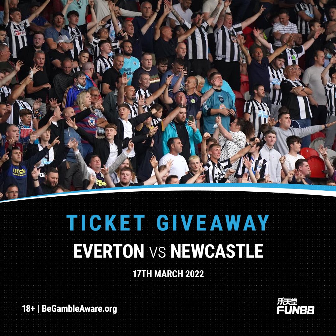 We’ve got three pairs of tickets for Everton vs Newcastle up for grabs! To enter: ➡️ Follow @fun88eng 🔁 RT this post ✔️ Be a @nufc member Winners announced on Sunday! #NUFC #EFC