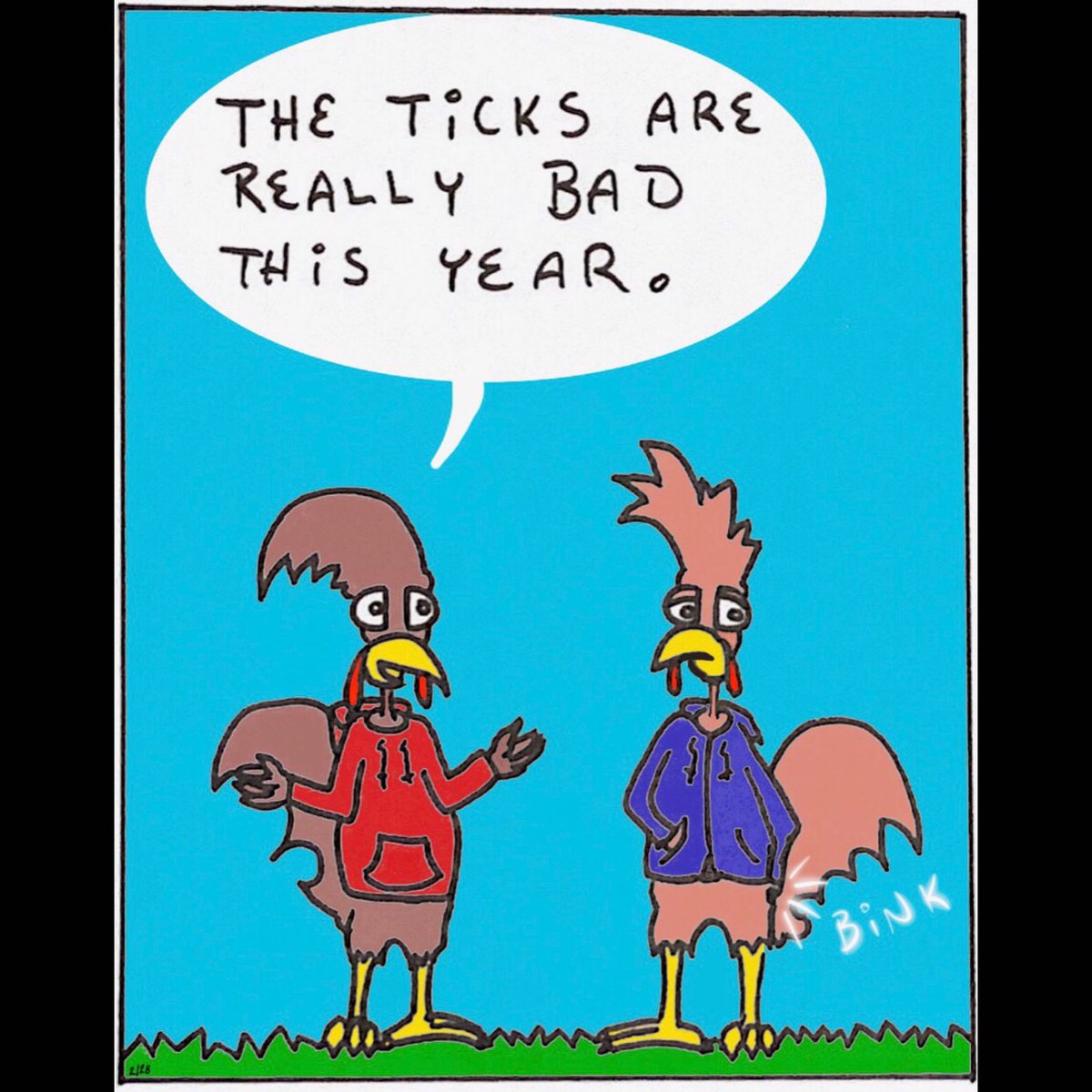 Townies_ink's tweet photo. There is a subtle yearning for spring in this one.
With four strips left we don’t wanna waste a chance to say thank you. Thank you, thank you, thank you.
•
•
Tick Talk
•
•
#thechickenstrip #comicstrip #worcesterartist #funnychickens #comicartist https://t.co/JvAAkUzNKa