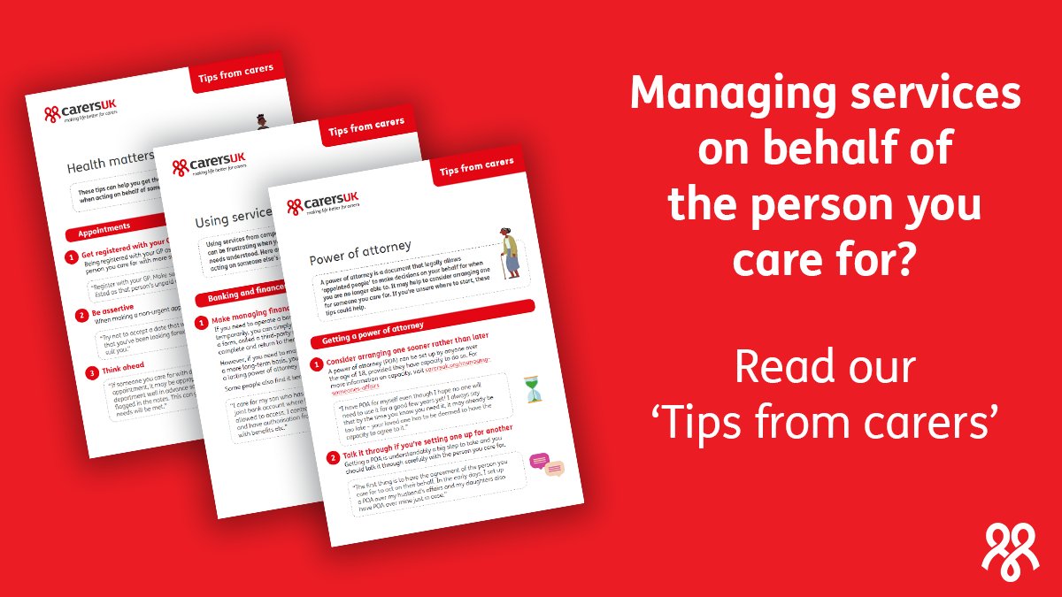 Struggling to deal with companies on behalf of the person you care for? Part of our ‘tips from carers’ series, our ‘Using services’ factsheet offers insights from carers with helpful tips and advice: carersuk.org/tips-from-care…