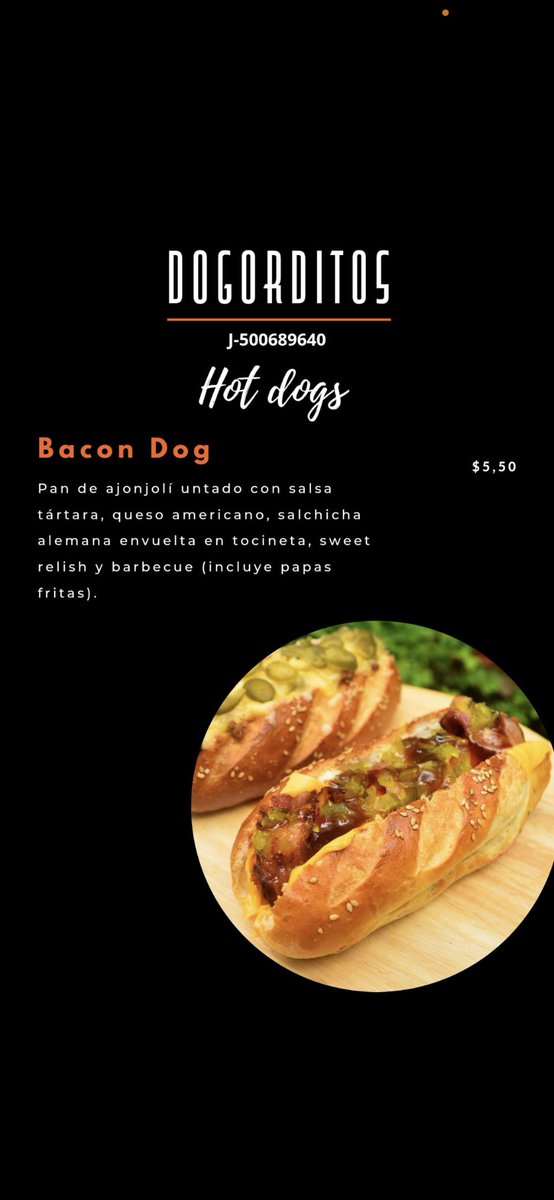 tomgodoye's tweet photo. @dogorditos ellos tienen deliciosas opciones, yo pedí el Bacon Dog, estupendo pan de ajonjolí untado con salsa tártara, queso americano, salchicha alemana envuelta en tocineta, sweet relish y barbecue ( incluye papas fritas super crujientes) https://t.co/oCI8Gnpnnf