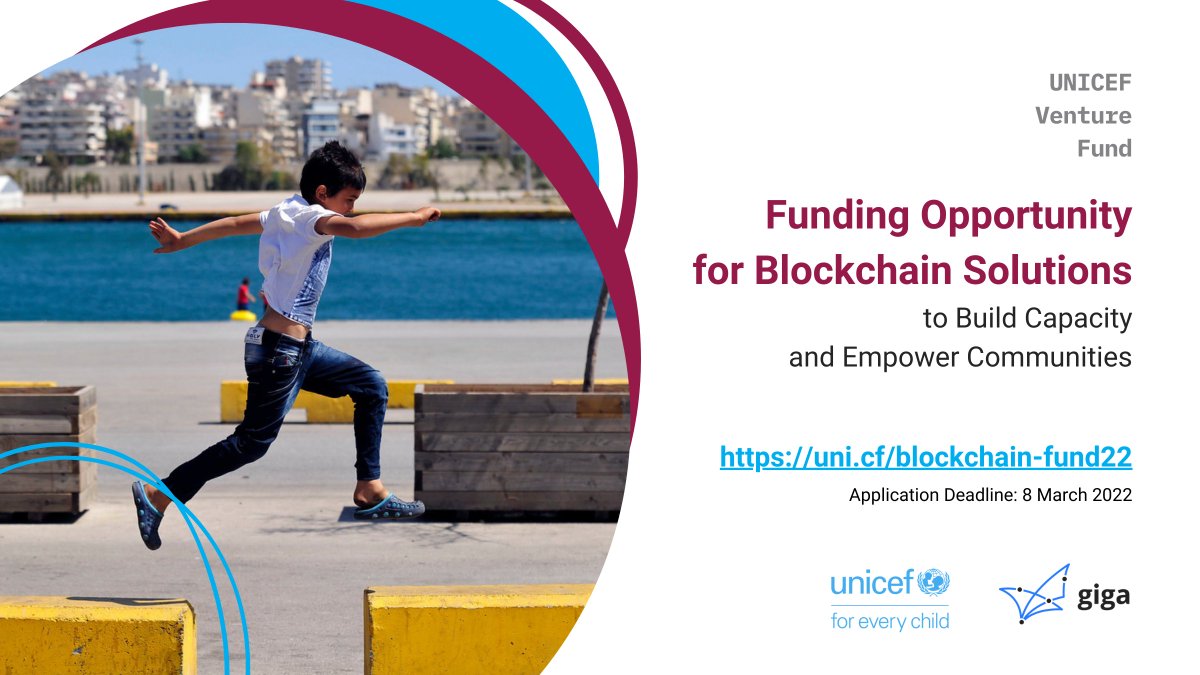 UNICEFinnovate's tweet photo. The @UNICEF Venture Fund and @Gigaconnect are making equity-free investments in #blockchain solutions that build capacity and empower communities.  

Join us toward #techforgood. Read more and apply: https://t.co/imgtjIbLW1 https://t.co/qcuNvM8c4T