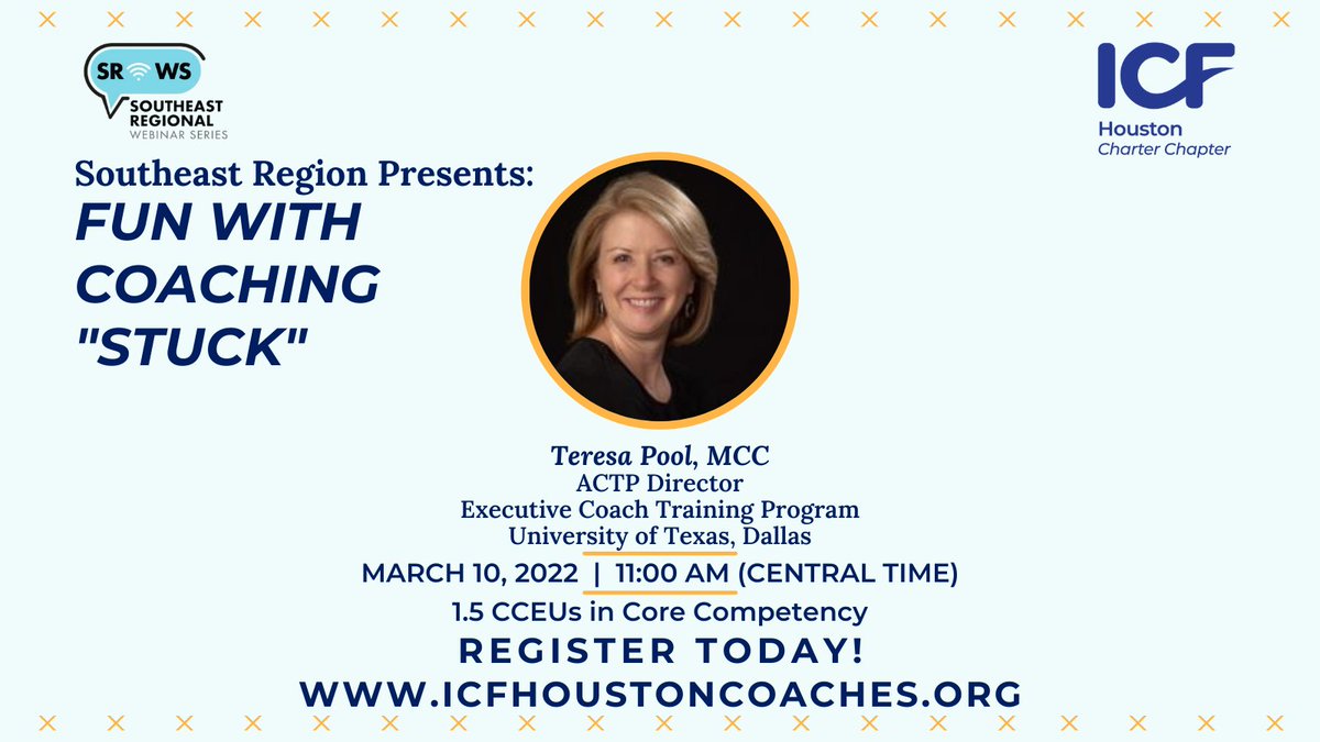 ICFHouston's tweet photo. Register today for the #SERW &amp; learn more about reframing the stuck &amp; seeing the amazing opportunities it provides both coach and client!

https://t.co/TUwbVYYvXg

#icf #icfhouston #coaching #houstoncoaches #icfcoaches #professionaldevelopment #continuingeducation https://t.co/Eogm50KQuU