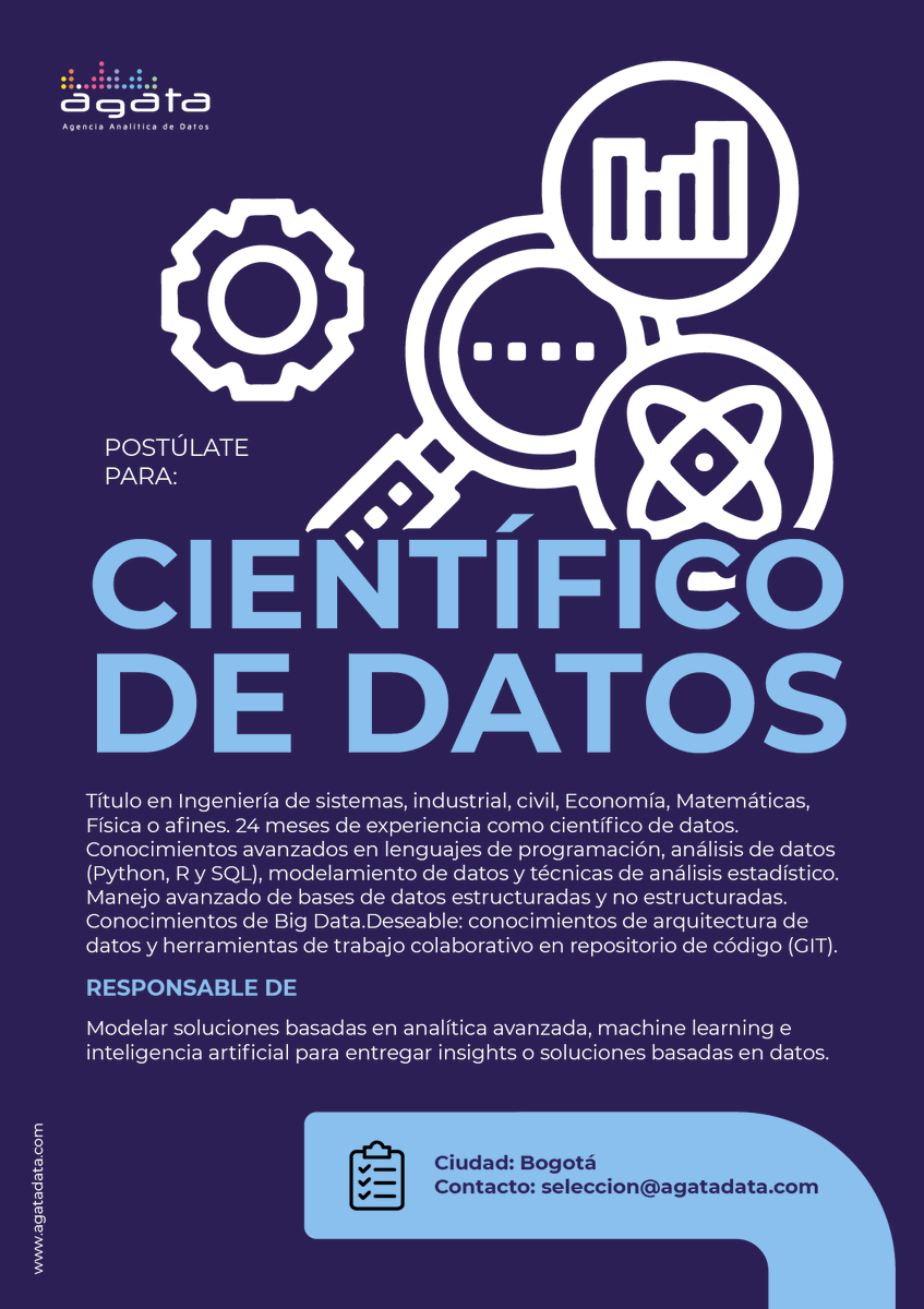 agatadata's tweet photo. En Ágata estamos en busca del mejor talento para transformar y mejorar la vida de las personas con el poder de los datos. #WeLiveData https://t.co/C4AqVTmDtr