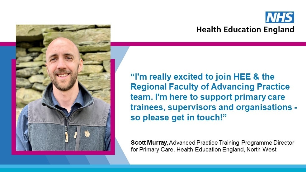 Are you a Trainee ACP working in primary care across the region? 
We’ve recently appointed @Scott_ACP as Training Programme Director for Primary Care in the north west. Scott is eager to connect with people, so feel free to DM him. 
#ACP #HEE #AdvancingPractice #PrimaryCare