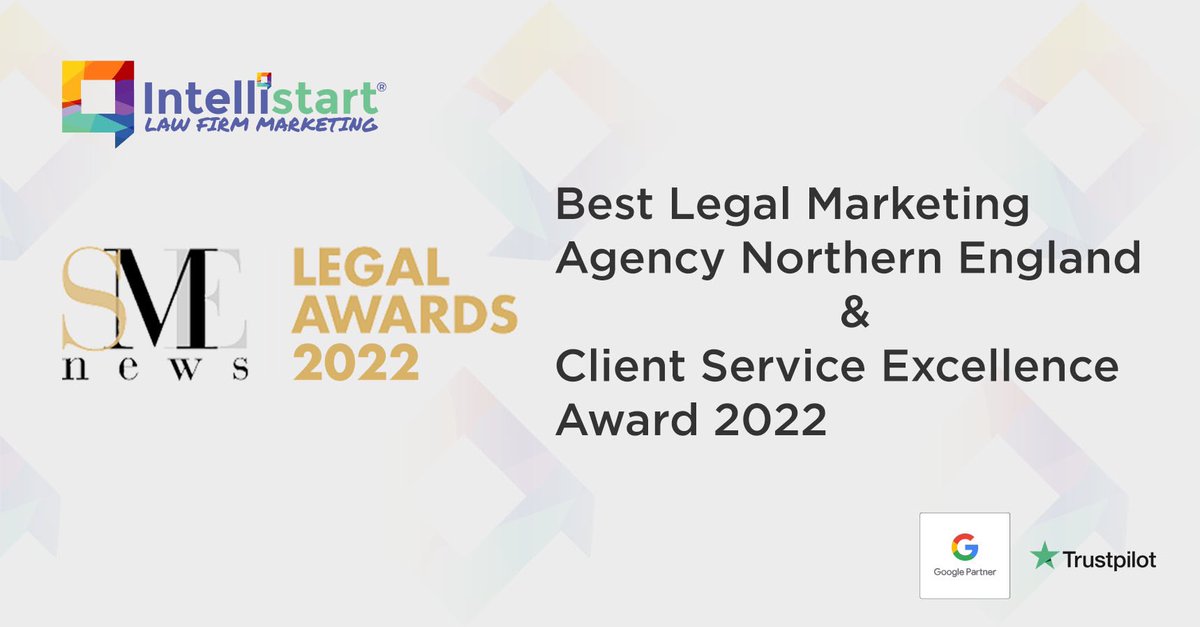 🏆 We are thrilled to announce that Intellistart® Law Firm Marketing have been nominated and won two awards for this years' SME News Legal Awards for:

Best Legal Marketing Agency - Northern England &amp; Client Service Excellence