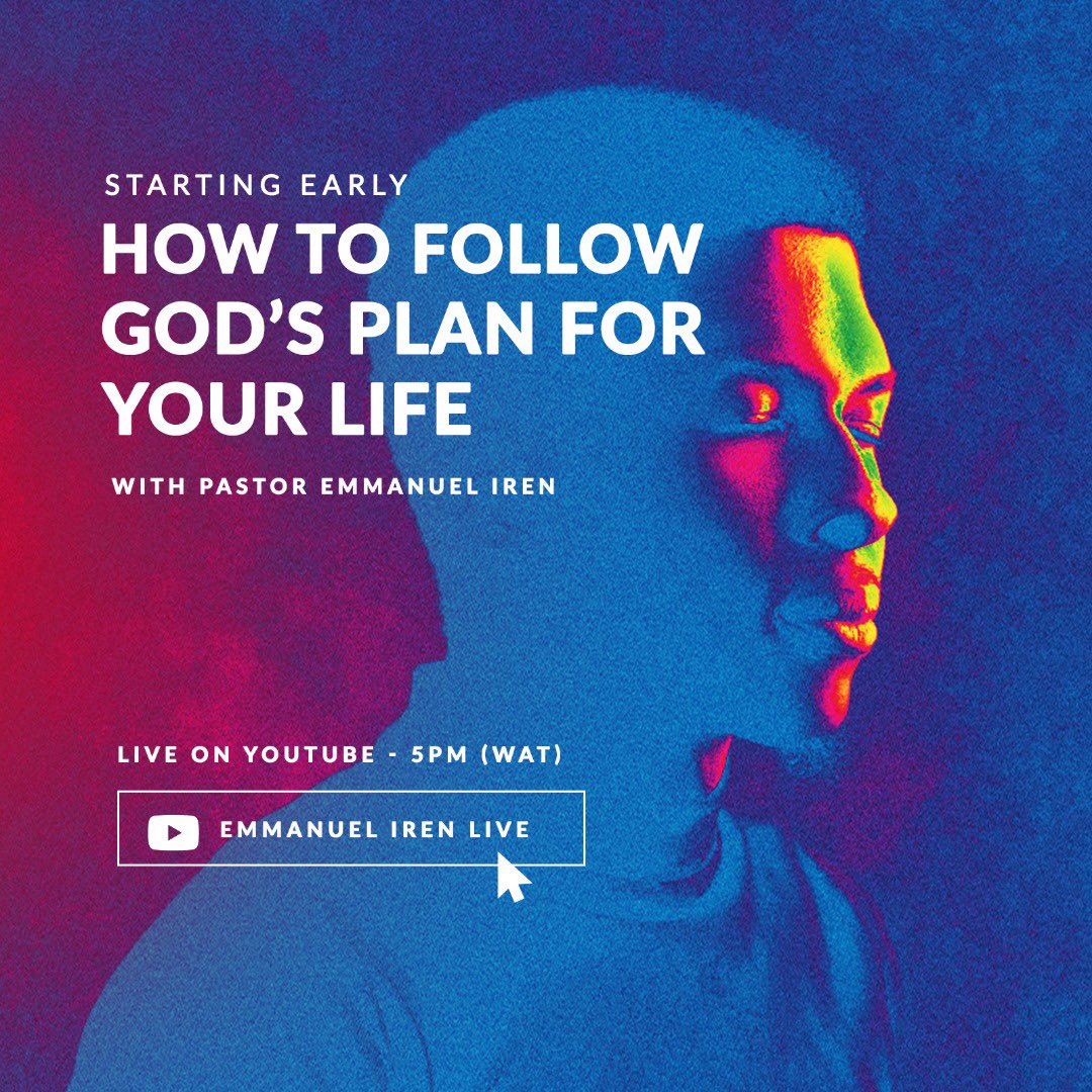 pst_iren's tweet photo. “If I can teach you to discern and follow God’s plan for your life, I have changed your life for better and forever”

Join me 5pm today to discuss HOW TO FOLLOW GOD’S PLAN FOR YOUR LIFE.

YouTube- Emmanuel Iren LIVE. https://t.co/9ELeMk2qao