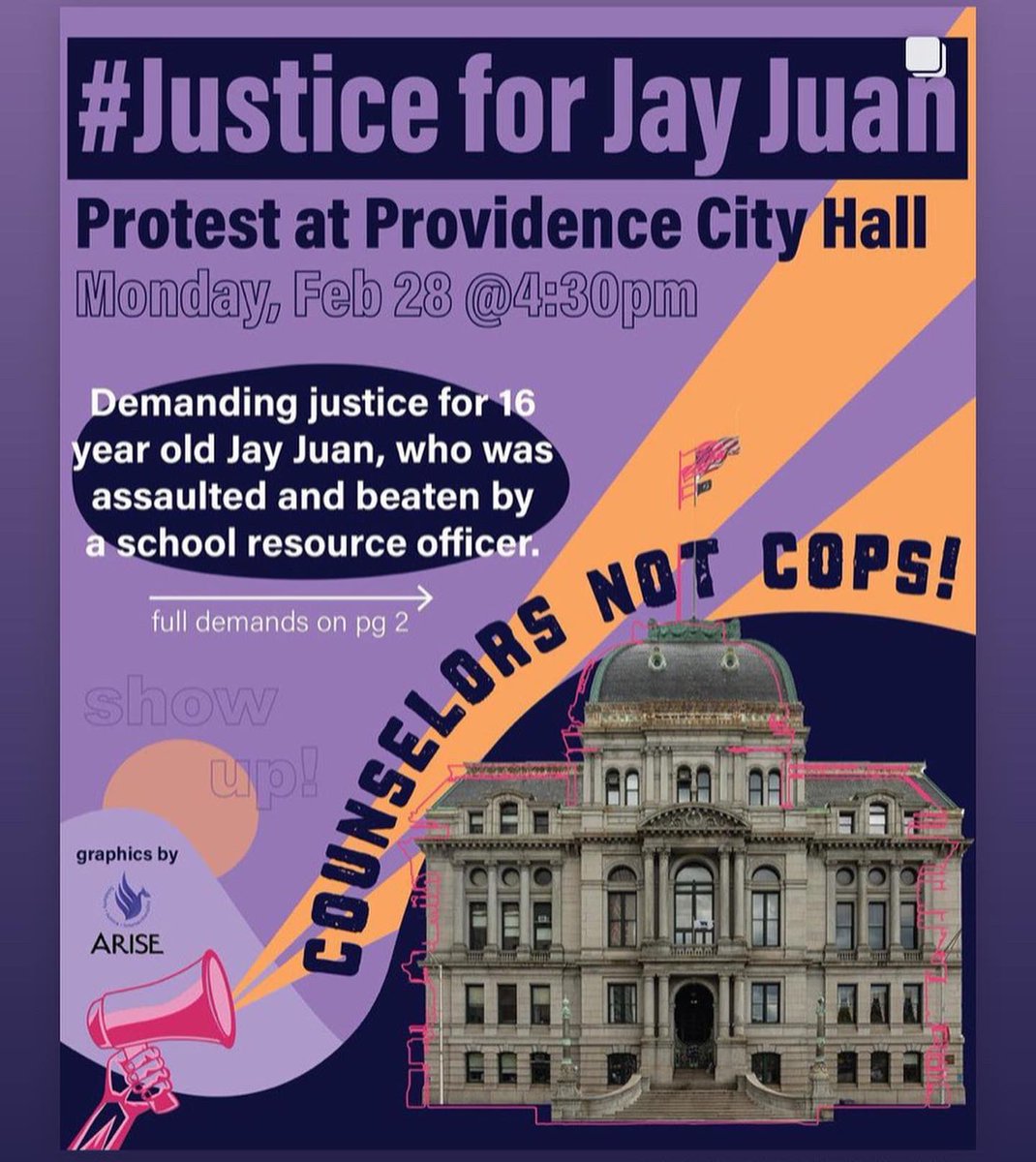 pvdstudentunion's tweet photo. #JusticeForJayJuan #PoliceFreeSchools #CounselorsNotCops @Ariseducation @PrYSMFam @CYCLE_RWU @RIKidsCount ✊🏾 https://t.co/4weoLEFpMC