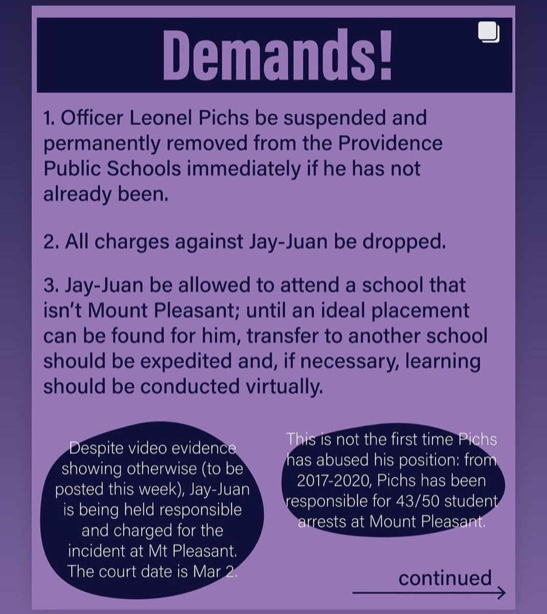 pvdstudentunion's tweet photo. #JusticeForJayJuan #PoliceFreeSchools #CounselorsNotCops @Ariseducation @PrYSMFam @CYCLE_RWU @RIKidsCount ✊🏾 https://t.co/4weoLEFpMC