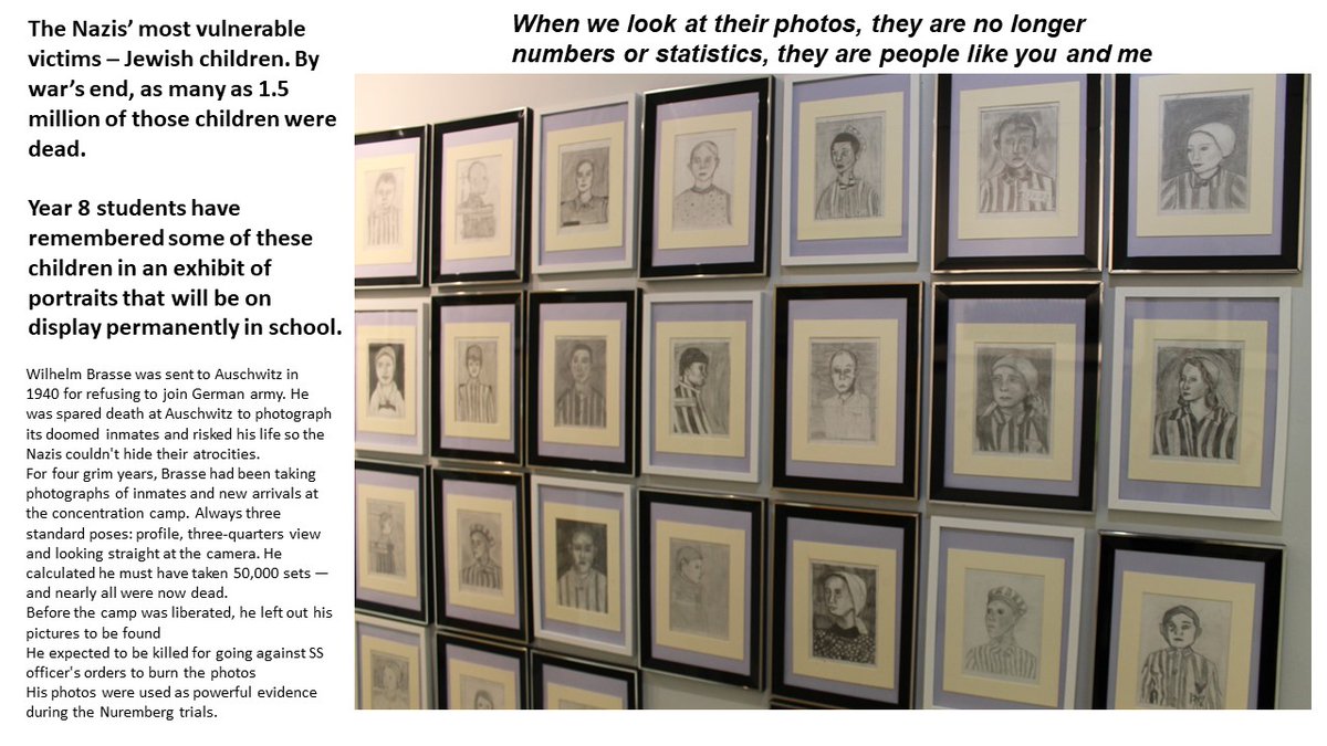 ADT_SRG's tweet photo. The Nazis’ most vulnerable victims – Jewish children. By war’s end, as many as 1.5 million of those children were dead. Year 8 students have remembered some of these children in an exhibit of portraits currently on display in school @srgchs #HolocaustMemorialDay https://t.co/E9YRkb9sEp
