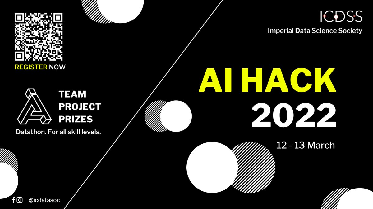 Imperial College Data Science Society (@icdatasoc) on Twitter photo Our flagship AIHack Datathon this year will be a virtual 24h frenzy of hacking and data science. We're partnering with <a href="/MatarLab/">Matar Fluids Group</a>, <a href="/PREMIERE_UKRI/">PREMIERE - UKRI-funded Research Programme</a> and <a href="/ImperialDSI/">Imperial DSI</a>.
Form teams, Solve REAL projects and win prizes. Join now!
2022.aihack.org Our flagship AIHack Datathon this year will be a virtual 24h frenzy of hacking and data science. We're partnering with <a href="/MatarLab/">Matar Fluids Group</a>, <a href="/PREMIERE_UKRI/">PREMIERE - UKRI-funded Research Programme</a> and <a href="/ImperialDSI/">Imperial DSI</a>.
Form teams, Solve REAL projects and win prizes. Join now!
2022.aihack.org