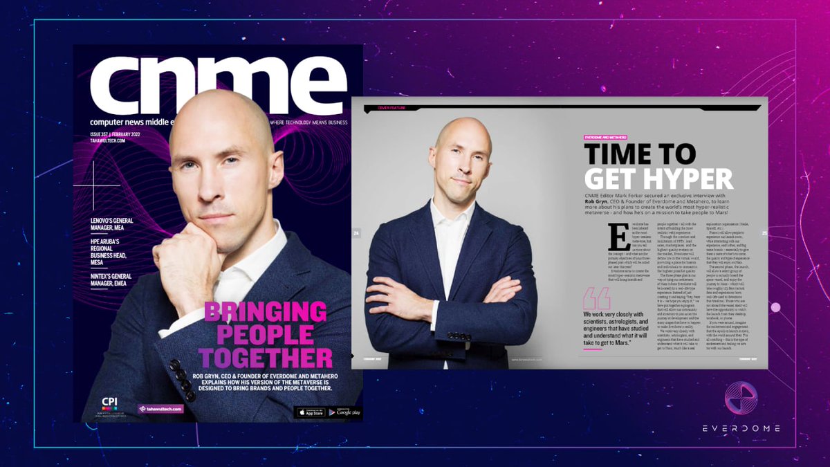 🎩  While the Everdome team prepares for the #Tahawultech CIO Leadership Awards tonight, where we will be presenting, the February edition of #cnme (computer new middle east) magazine dropped just a few hours ago - donning a familiar face on the cover.👨‍🦲

#TheJourneyHasBegun