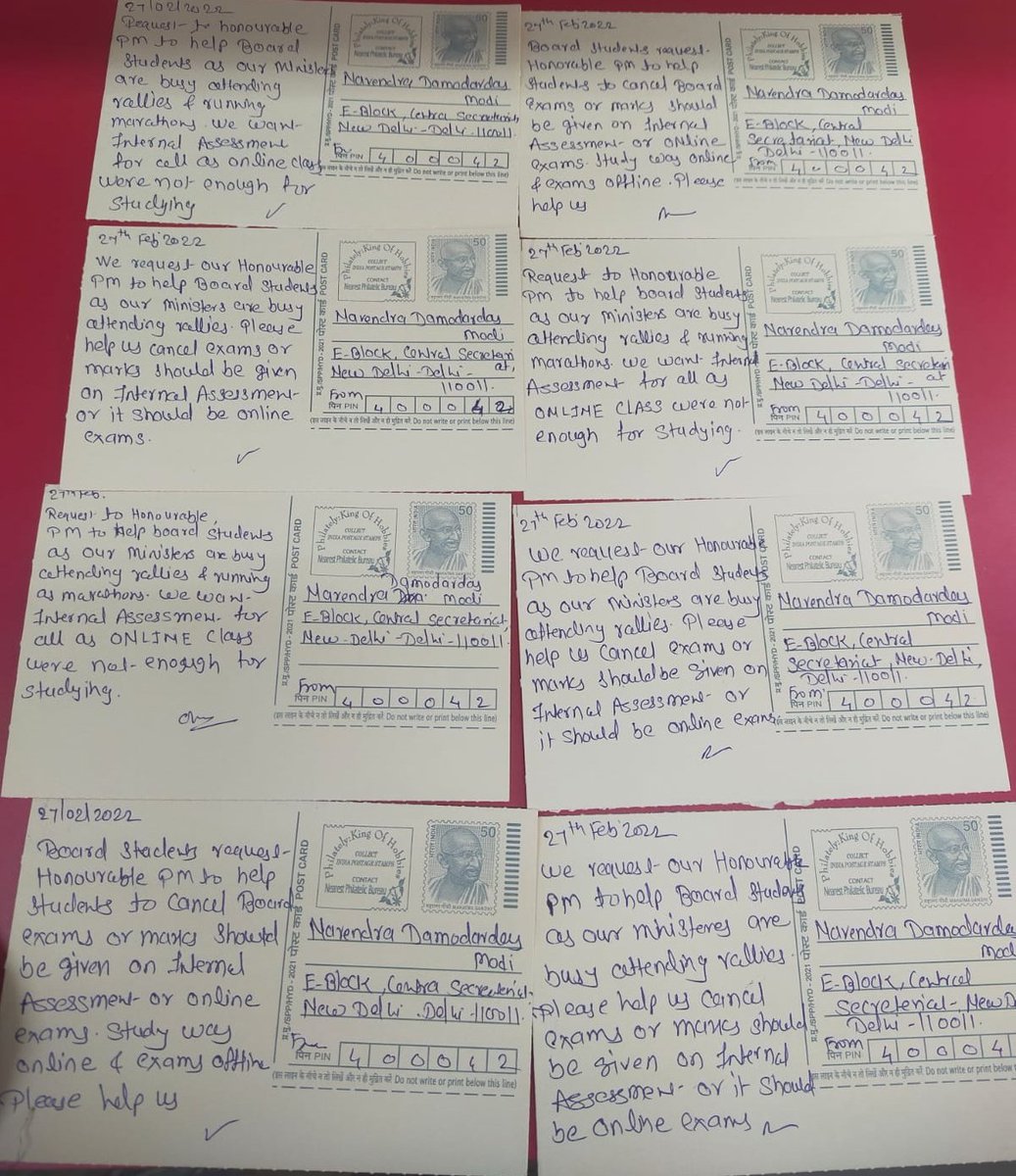UrHimanshuBorah's tweet image. Many board students across the country have sent multiple postcard to @PMOIndia with their concerns regarding their exams.
Board Students are in stress&tensity.
Kindly glimpse over their issue 
Shri @narendramodi ji& provide them relief.
#ModijiHelpBoardStudents2022