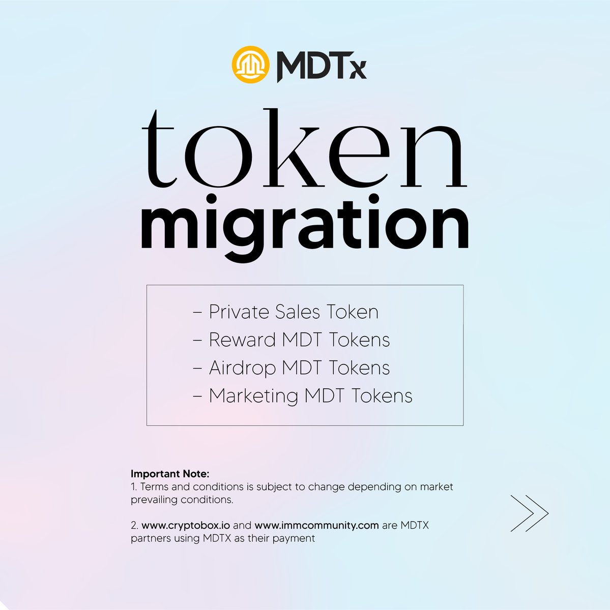 mdtxio's tweet photo. As promised, here are the deets for Token Migration to MDTX. Please head on over to https://t.co/y9VG94si7U for all the steps! #EmpowertheMDTXvision https://t.co/BRGkxeysiB
