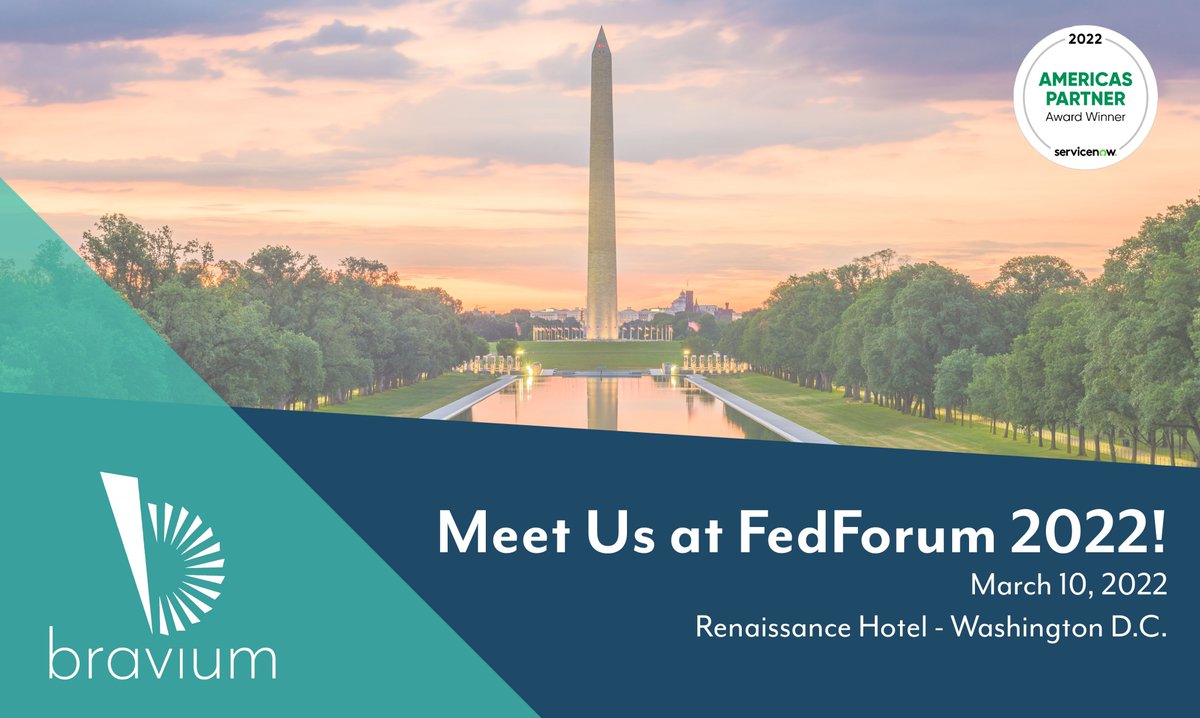 Bravium is sponsoring the upcoming 2022 #ServiceNow Federal Forum. Meet us at the Renaissance Hotel to learn more about our work in platform governance, customization management and how our award-winning services can help you.
Register here: bit.ly/3prx5Yb
#NowFedForum