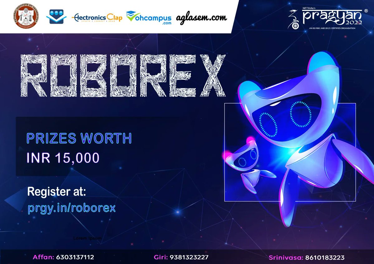 nitt_pragyan's tweet photo. #Roborex - an event cluster of #Pragyan is here with #Simdroid specially designed for you. Showcase your skills in the domain of #robotics and #AI and win cash prizes worth 15K. Register at https://t.co/Mo7RPKbx0P.
#LetsCelebrateTechnology #Nexus https://t.co/GMyb7G7XQq