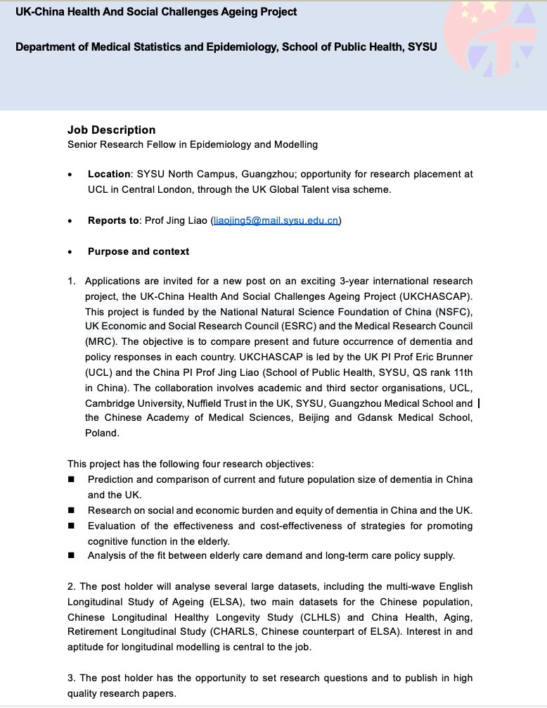 UKCHASCAP's tweet photo. UKCHASCAP is HIRING! We are seeking a skilled Senior Research Fellow in Epidemiology &amp; Modelling to work at Sun Yat-Sen University, with potential to work @UCL_IEHC. Please contact us for any queries. https://t.co/V4LOxfIplI