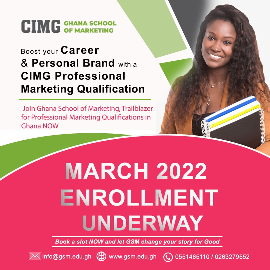 ghana_school's tweet image. Happy Monday! Make this week Count!
GSM, Trailblazer for Professional Marketing Qualifications in Ghana, starts tuition for Session III for CIMG PMQ on March 7th 2022. Book a Slot NOW
#makethisweekcount #joingsmnow #gsm #ghanaschoolofmarketing #digitalmaketing