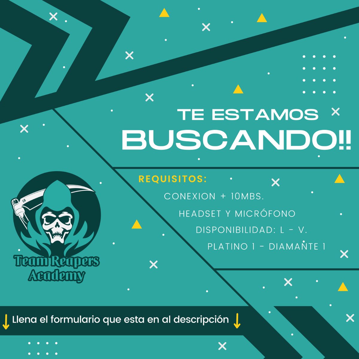 𝐓𝐞𝐚𝐦 𝐑𝐞𝐚𝐩𝐞𝐫𝐬 𝐀𝐜𝐚𝐝𝐞𝐦𝐲 𝐢𝐧𝐢𝐜𝐢𝐚 𝐟𝐚𝐬𝐞 𝐝𝐞 "𝐓𝐫𝐲𝐨𝐮𝐭𝐬", 𝐝𝐢𝐯𝐢𝐬𝐢𝐨𝐧 𝐋𝐞𝐚𝐠𝐮𝐞 𝐨𝐟 𝐋𝐞𝐠𝐞𝐧𝐝𝐬.
Info:facebook.com/TeamReapersCR/…