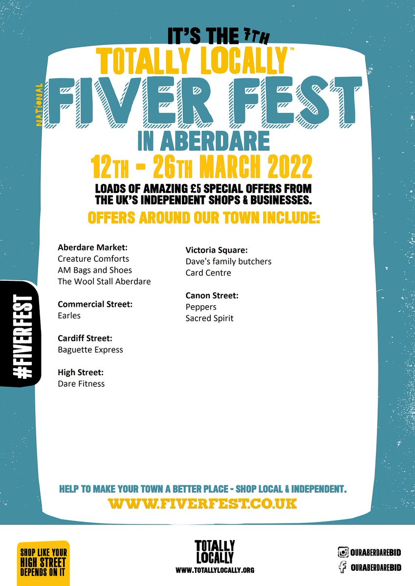 OurAberdareBID's tweet photo. More BID levy members/business owners are signing up to #fiverfest - if you haven't signed up, please do so we make sure we can promote your offer!
https://t.co/4D3fvRtuEQ
#ouraberdarebid #supportsmallbusiness #supportlocalbusiness #shoplocal #shoplocalrct @1totallylocally https://t.co/CjyLJ35G2I