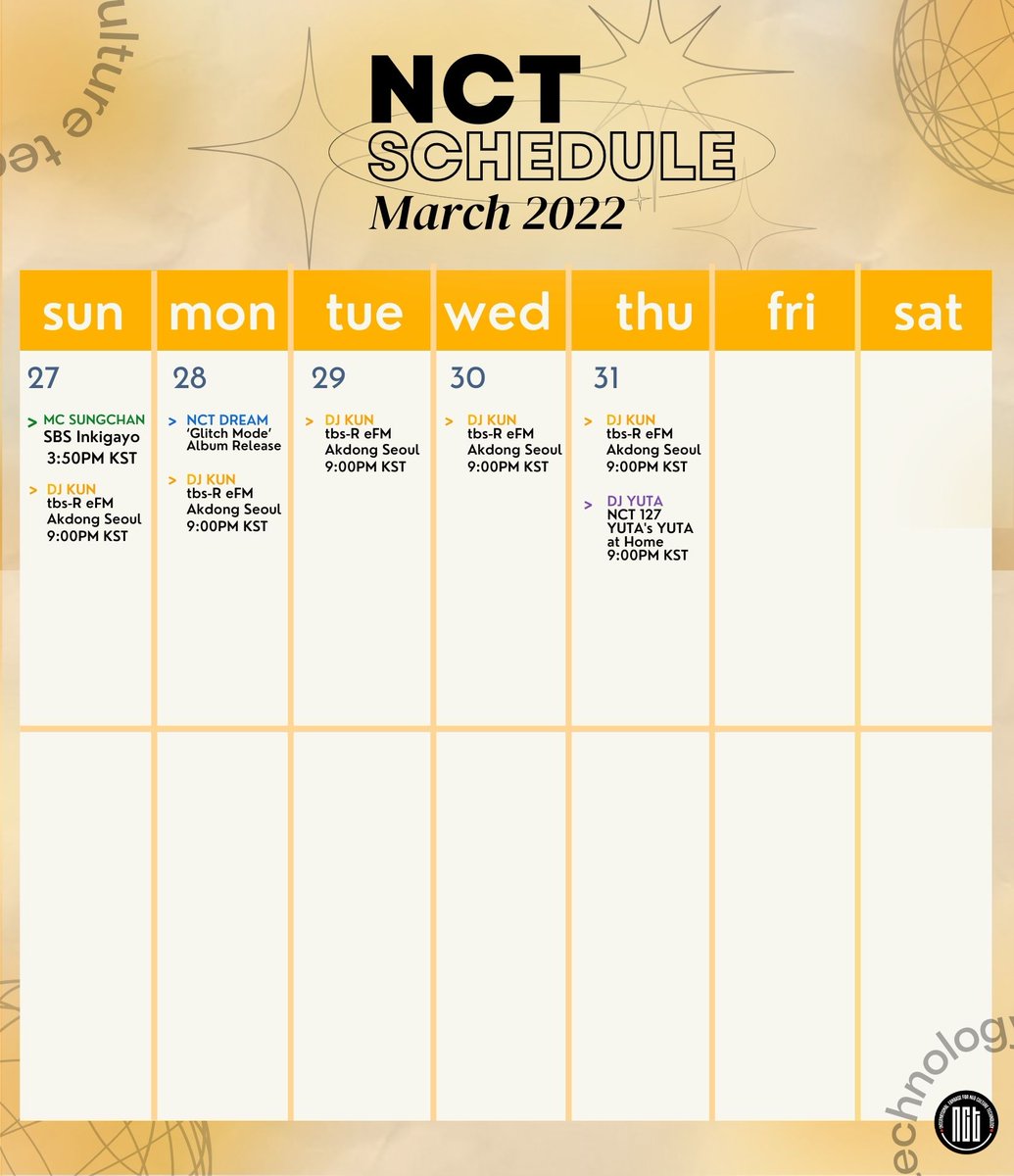 SM_NCT on Twitter "[!!!] NCT SCHEDULE March 10, 2022 🗓 📻 DJ YUTA