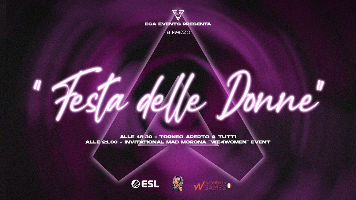 ESLItaly's tweet image. L'8 marzo alle 18:30  segui il Talk Show di @egatvs su ESL_IT e dalle 21:00 sul canale di @MadMorona (twitch.tv/MadMorona) con l'evento #We4Women carichi e pronti per fare beneficenza

Un evento a sostegno dell'uguaglianza.
Perché siamo tutti #player NON una CATEGORIA.