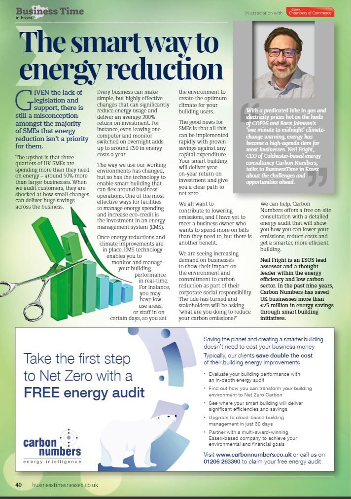 Carbon Numbers Ltd (@carbonnumbers) on Twitter photo Great to see our CEO Neil Fright featured in the sustainability supplement in the latest issue of BusinessTime in Essex. Read the article and find out how our clients typically save double the cost of their smart building improvements in energy savings <a href="/time_essex/">BusinessTimeInEssex</a> <a href="/EssexChambers/">Essex Chambers</a> Great to see our CEO Neil Fright featured in the sustainability supplement in the latest issue of BusinessTime in Essex. Read the article and find out how our clients typically save double the cost of their smart building improvements in energy savings <a href="/time_essex/">BusinessTimeInEssex</a> <a href="/EssexChambers/">Essex Chambers</a>