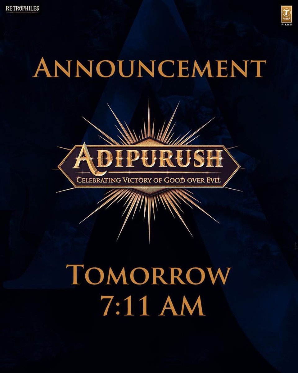 omraut's tweet photo. 7.11 am Tomorrow #Adipurush

#Prabhas #SaifAliKhan @kritisanon @mesunnysingh #BhushanKumar #KrishanKumar @vfxwaala @rajeshnair06 @TSeries @RETROPHILES1 #ShivChanana #TSeries https://t.co/9R3glKCdiU