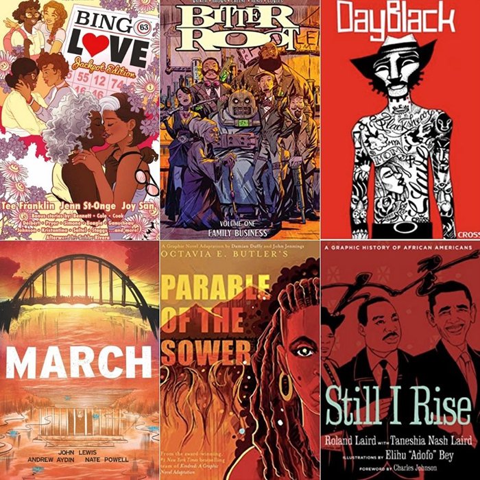 Celebrate Black History Month by delving into these #graphicnovels by Black writers and artists from the <a href="/EmoryLibraries/">Emory Libraries</a> collection, also on exhibit now! An amazing range of talent and subjects bit.ly/3M3GaQD <a href="/KEEFCROSS/">KEEF CROSS</a> #johnlewis