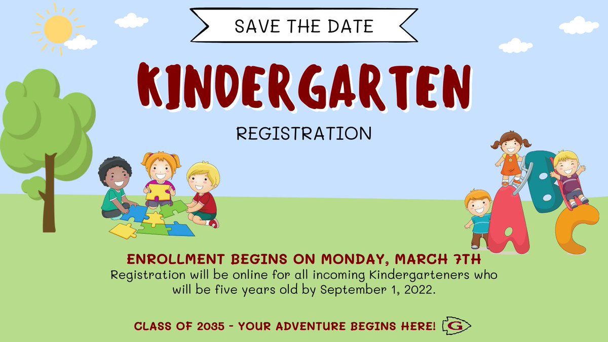 Attn families w/ children who will be 5 yrs old by 9/1/22:

🏫🎒 Kindergarten registration for the '22-'23 school yr will begin online next Monday, 3/7.

#GASDisGreat #WarriorWay #SuccessStartsHere #AlwaysLearning #GASDisAGreatPlacetoLearn #KindergartenRegistration #Classof2035