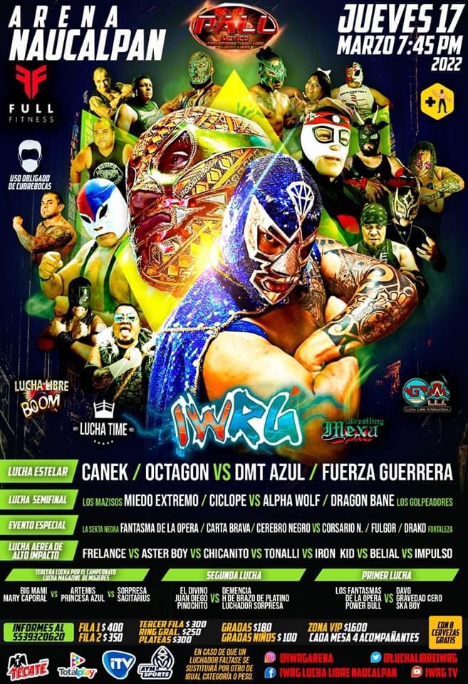 mas_lucha's tweet photo. ¡Lucha Libre Boom regresa a la Arena Naucalpan!

▪️  @CANEK_OFICIAL73  y @Octagon_real  VS DMT AZUL y Fuerza Guerrera
▪️ Los Macizos VS Los Golpeadores

📆 Jueves 17 de marzo ´22 | 🏟️ @LUCHALIBREIWRG   | 🕗 7:45 pm https://t.co/4AQYrAXn0w
