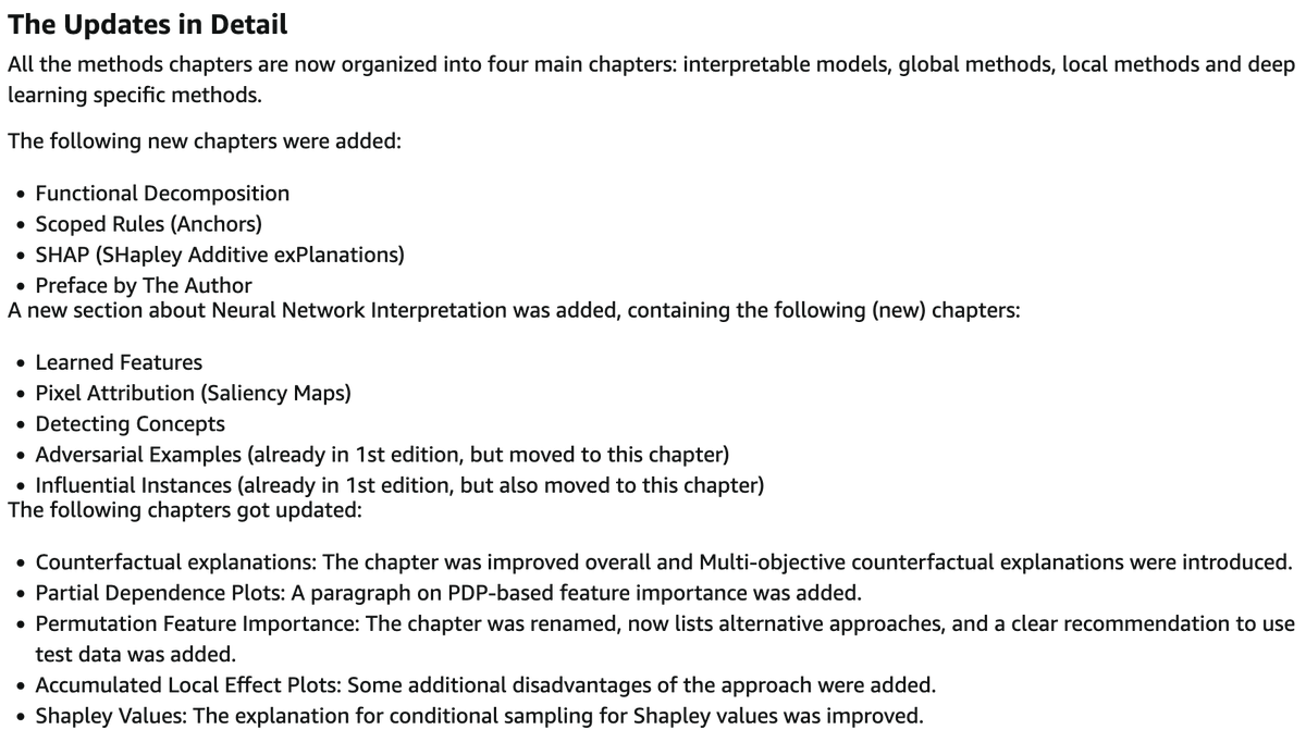 ChristophMolnar's tweet photo. What's new? Many new chapters, especially on interpretation methods for neural networks. https://t.co/nVYo7Ec5Ux