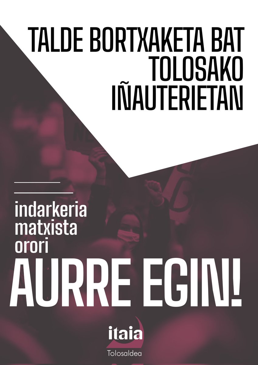 Itaia_Tolosalde's tweet photo. 🔴 ADI! Gizon talde batek emakume bat bortxatu zuen atzo Tolosan.

Erasoa guztiz gaitzetsi eta erasotuari babes osoa adierazi nahi diogu.

Indarkeria matxista gauzatzen duten figurak seinalatu eta honi aurre egiteko antolatzearen beharra azpimarratzen dugu. https://t.co/Z2ukFJ7Ksd