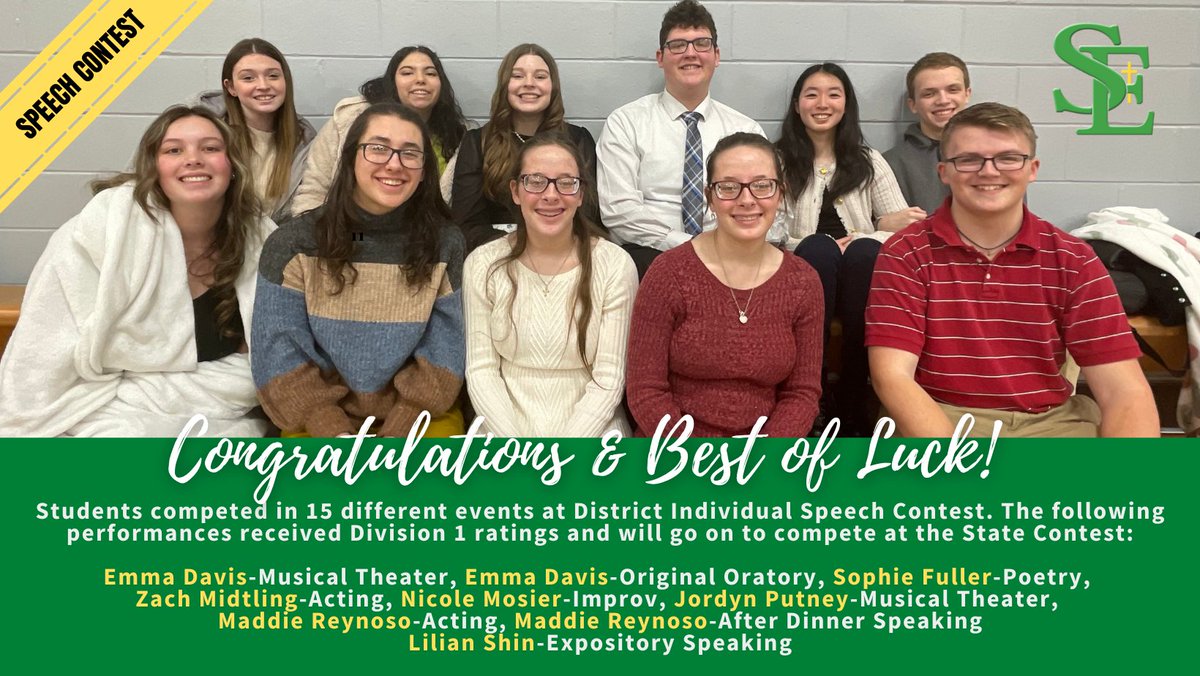SEGaels's tweet photo. Congratulations Everyone! Best of Luck at the State Contest!
.
.
.
#statecontest #stedmondcatholicschool #speech #acting #musicaltheater, #poetry https://t.co/CzZ1O41Tyh